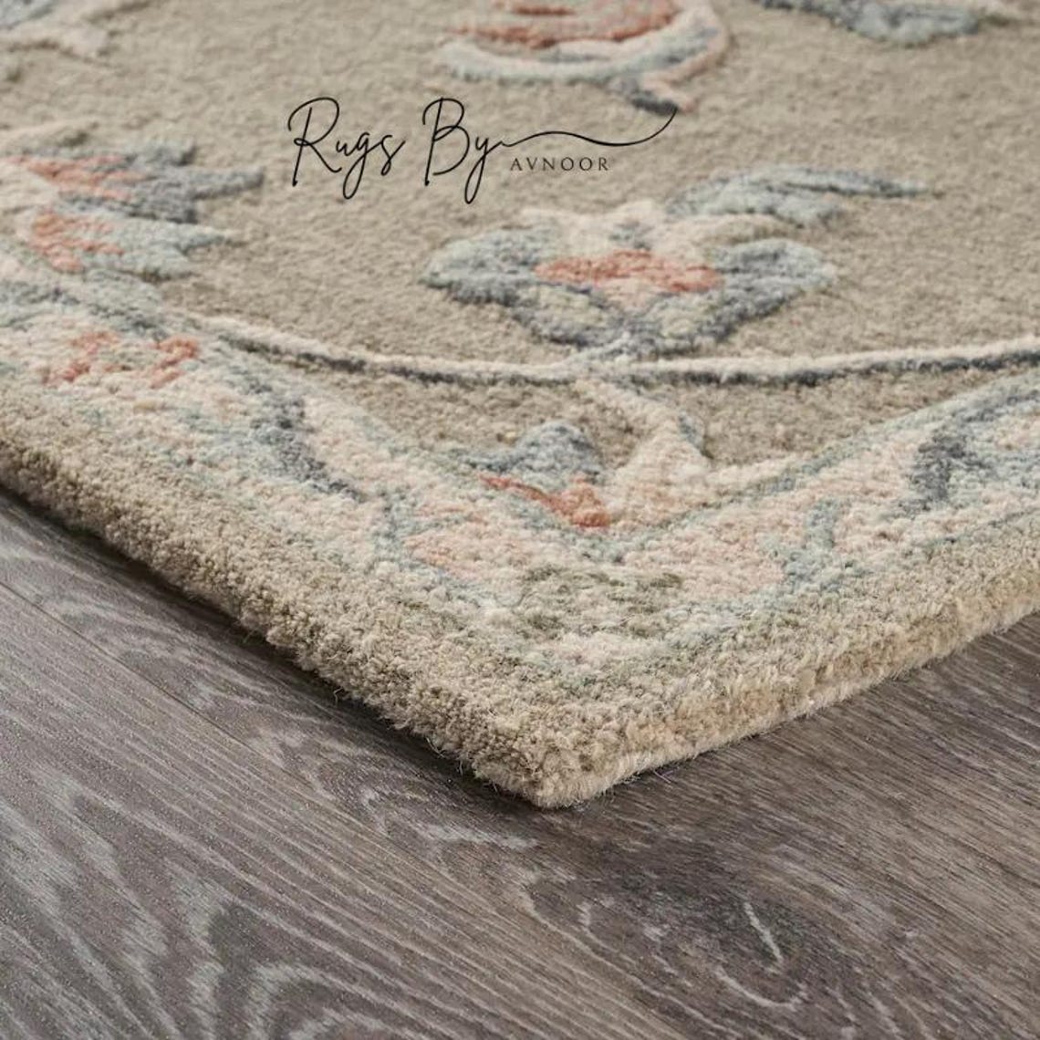 Floral Hand Tufted Wool Rug: Vintage Botanical Vine, Taupe Beige - Etsy