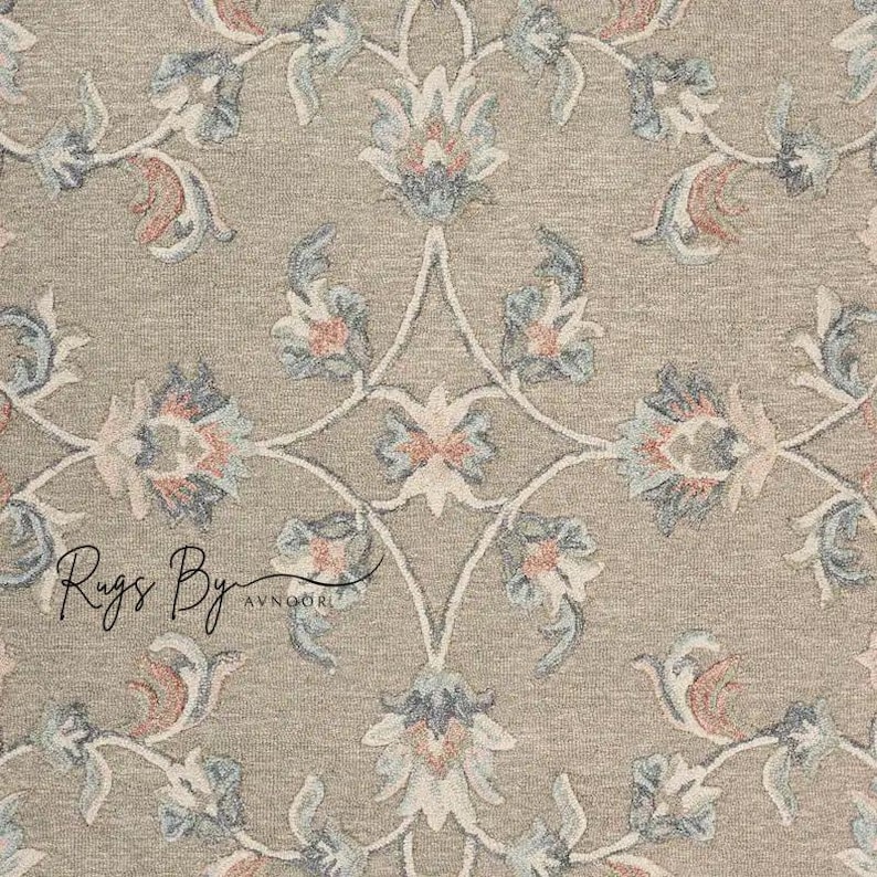 Floral Hand Tufted Wool Rug: Vintage Botanical Vine, Taupe Beige - Etsy