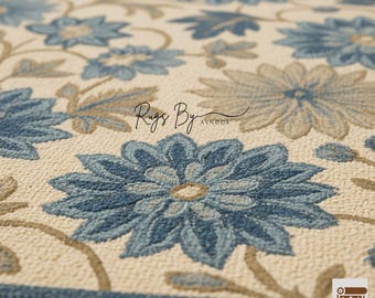 Alfombra floral de lana de Nueva Zelanda tejida a mano: Decoración botánica