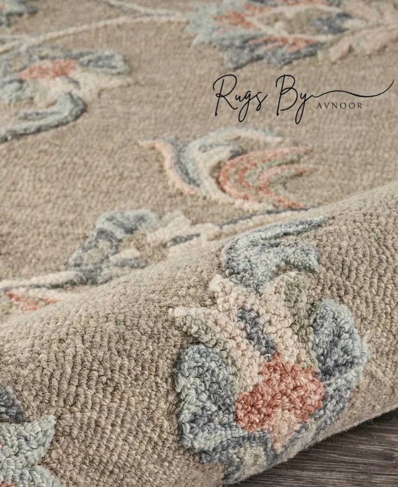 Floral Hand Tufted Wool Rug: Vintage Botanical Vine, Taupe Beige - Etsy