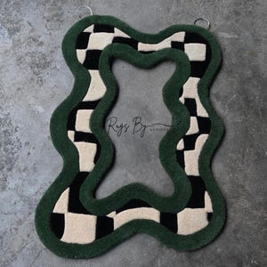 Green Checkerboard Hand Tufted Mirror Full View