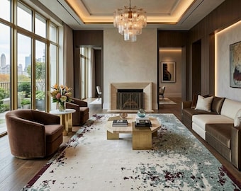 Hand Tufted Wool Rug, Abstract Modern Rug, Neutral Splash Design Carpet, Contemporary Area Rug, Luxury Designer Rug, Custom Rug