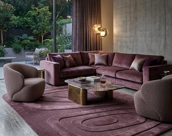 Sculpted Wool Rug, Hand Tufted Area Rug, Mauve Purple Abstract Rug, Carved Texture Designer Rug, Organic Modern Luxury Living Room Rug