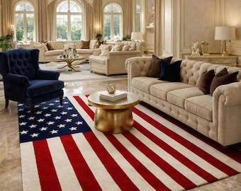 American Flag Rug, USA Patriotic Area Rug, Hand Tufted Wool Rug, Stars and Stripes Carpet, 4th of July Decor, Living Room Rug