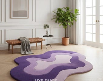 Organic Shape Area Rug | Modern Purple Abstract Rug | Designer Floor Decor