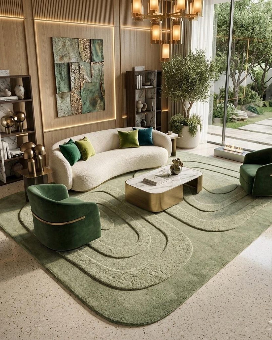 Green Wool Rug, Hand Tufted Area Rug, Sculpted Abstract Rug, Organic ...
