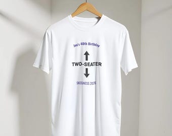 Retro 'Two-Seater' Arrow T-Shirt | Personalised Cheeky Banter Tee | Stag Hen Matching Group Tees | Custom Name & Location