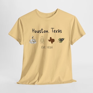 Houston, Texas Vintage Unisex Heavy Cotton Tee | Texas Pride Shirt, Casual Wear, Vacation Texans, Souvenir Texas Tee, Texas Travel Tee Women