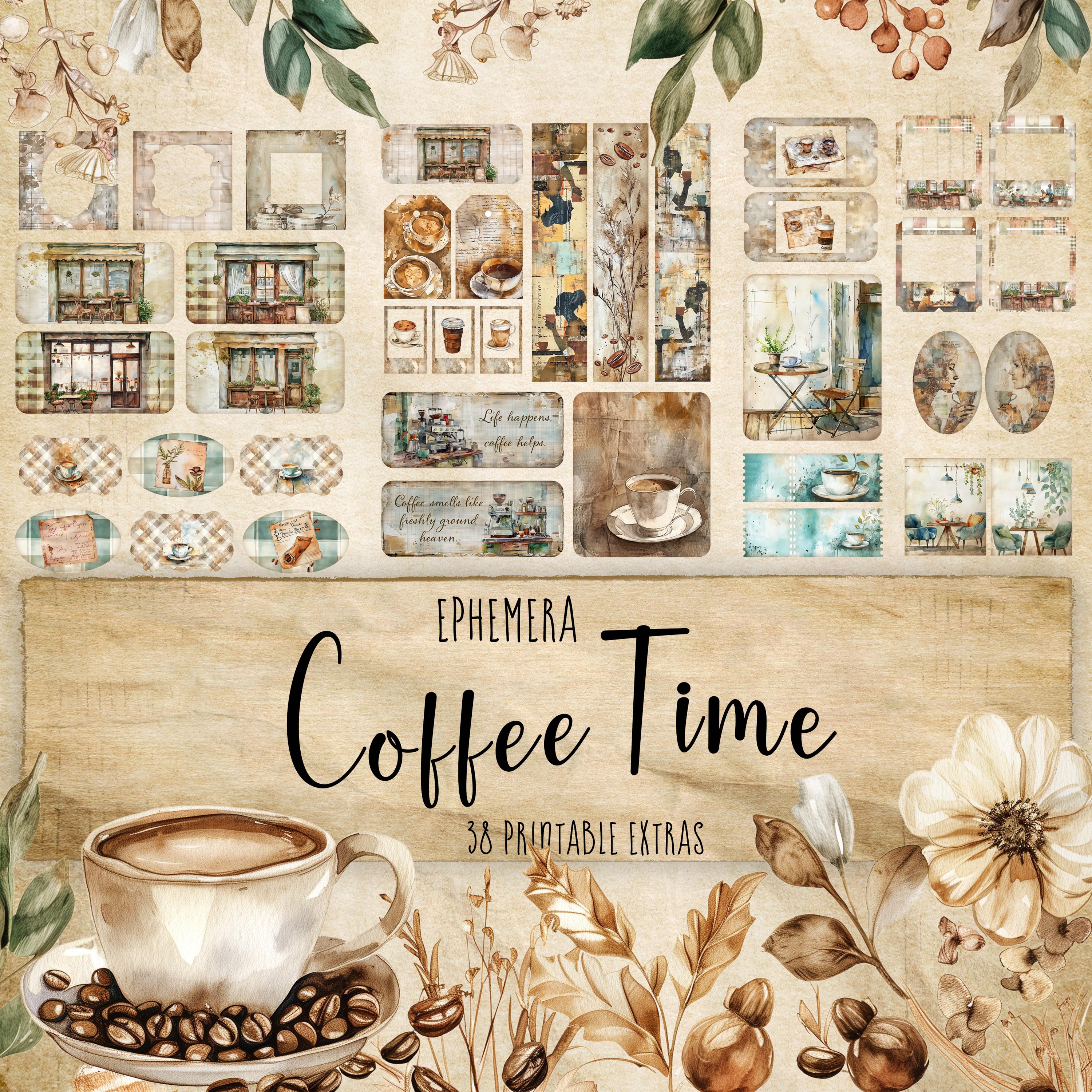 Coffee Time Junk Journal Ephemera: Vintage Style Printable Pack (PDF & PNG Files