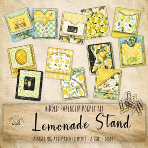 Lemonade Paperclip Pocket Journal Embellishment Printable Ephemera Junk Decoration Kit Digital Download Summer Craft Design Hidden Theme
