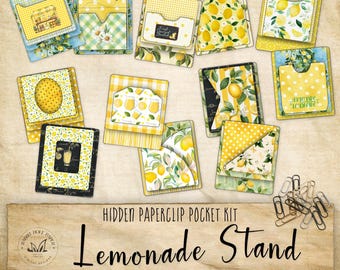 Lemonade Paperclip Pocket Kit | Junk Journal Ephemera | Digital Download Printable | Summer Scrapbook Supply | Hidden Pocket Folio