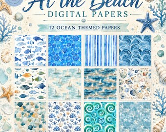 Beach Digital Paper Pack | Coastal Junk Journal Backgrounds | Sea Printable Ephemera | Ocean Scrapbook Craft Supply 12x12 PDF