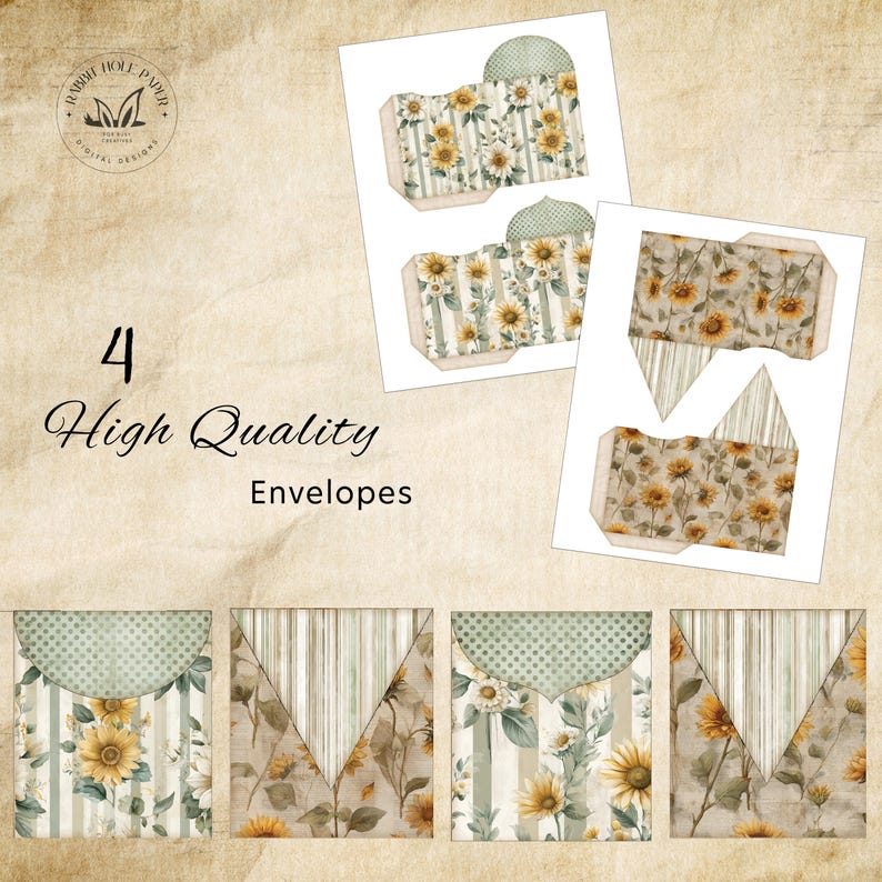 Sunflower Journal Ephemera Printable Kit Digital Download Vintage Style ...