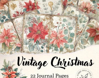 Vintage Christmas Journal Tags | Junk Journal Ephemera | Digital Download Printable | Scrapbook Craft Supply | Retro Holiday Craft