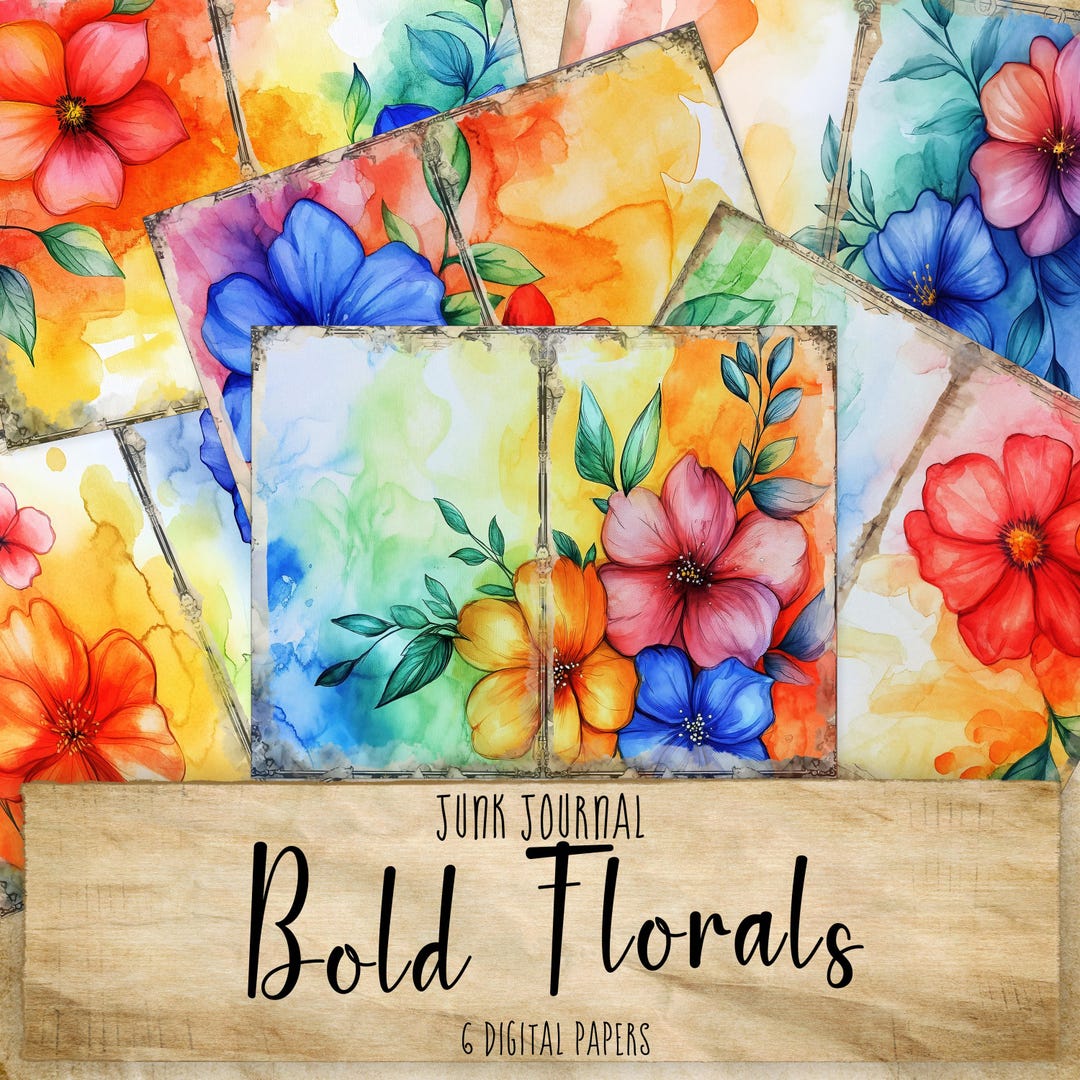 Floral Journal Paper Digital Download Printable Design Bold Flower ...