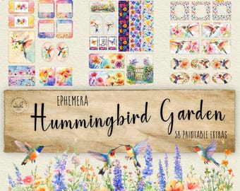 Kit per diario con colibrì / Materiale per junk journal / Download digitale stampabile / Materiale per scrapbooking / Fiori da giardino