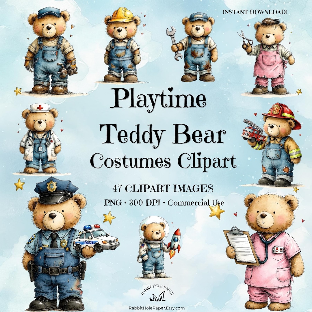 Teddy Bear Clipart Digital Download Profession Illustration Craft ...