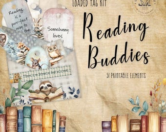 Bookish Junk Journal Kit | Reading Tag Ephemera Printable | Vintage Book Digital Download | Literary Scrapbook Craft Supply
