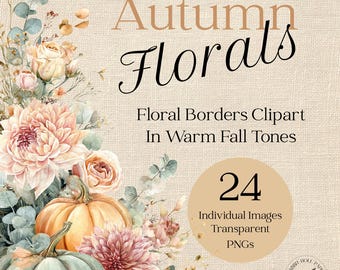 Autumn Floral Border Clipart | Junk Journal Ephemera | Digital Download Printable | Scrapbook Craft Supply | Fall Leaves