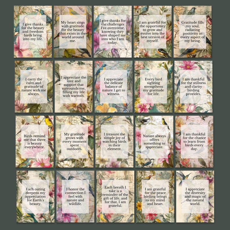 Printable Gratitude Cards Digital Download Vintage Illustrations Bird ...