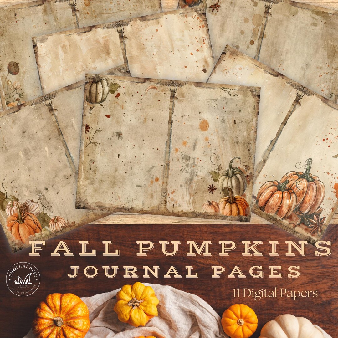 Pumpkin Digital Paper Vintage Autumn Background Design Journal Page ...