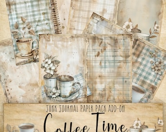 Vintage Coffee Digital Paper | Junk Journal Printable Ephemera Kit | Coffee Stained Scrapbook Background Rustic 8.5x11 Instant Download
