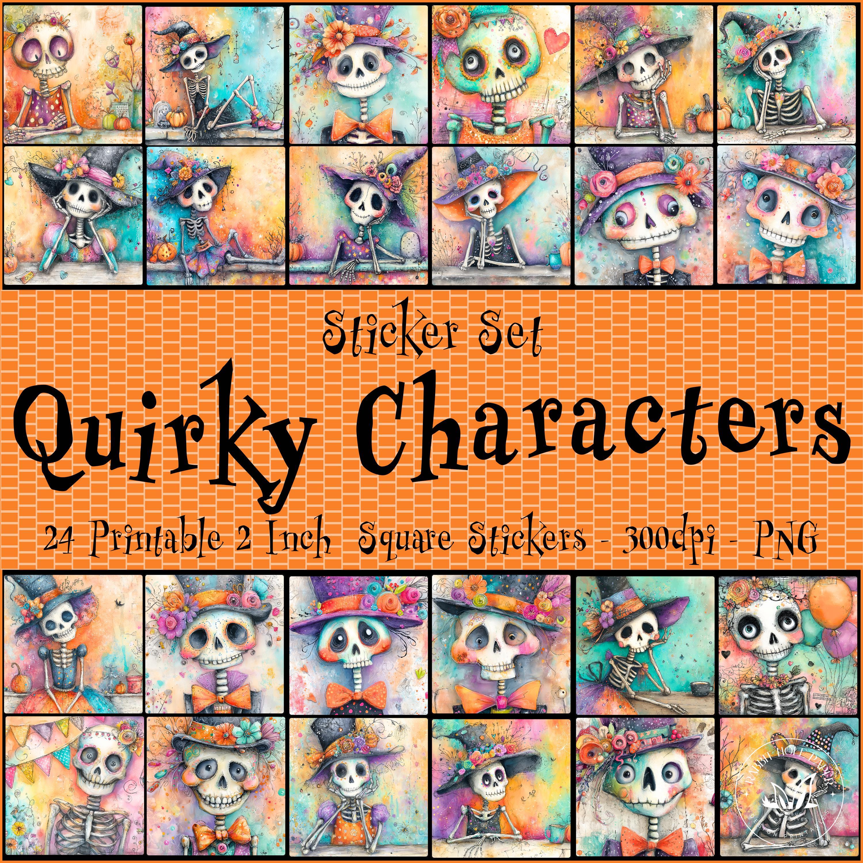 Skeleton Shells Sticker Halloween Skeleton Printable Digital Sticker Square Design Quirky ...