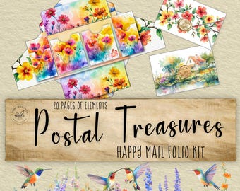 Happy Mail Folio Art Kit | Junk Journal Ephemera | Digital Download Printable | Scrapbook Craft Supply | Snail Mail