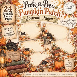 Fall Journal Pages Black Cat Pumpkin Patch Paper Printable Download Digital Planner Cozy Autumn Junk Scrapbook Kitten Theme Notebook