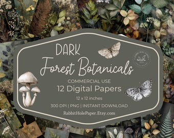 Dark Forest Botanical Paper | Junk Journal Ephemera | Digital Download Printable | Scrapbook Craft Supply | Woodland Goth