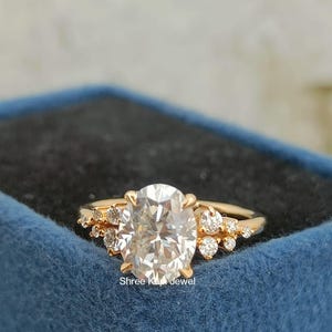 Oval Cut Moissanite Diamond Wedding Ring Solid Gold Lab Grown Diamond Anniversary Ring Bridal Promise Wedding Ring With Art Deco Style Ring