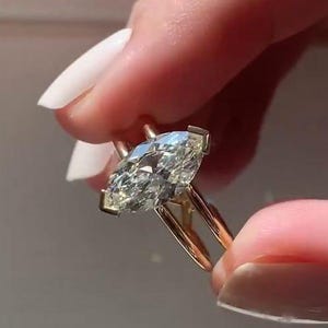 Marquise Cut Moissanite Engagement Ring: Double Band Hidden Halo, Lab Grown Diamond