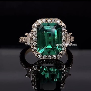 Emerald Cut Moissanite Diamond Anniversary Ring With 14k Gold Emerald Green Ruby Engagement Ring Solid Promise Ring Gift For Her