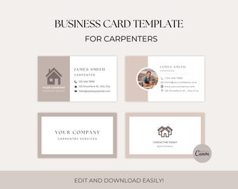 Plantilla de tarjeta de presentación de carpintero, tarjeta de presentación de servicios de carpintería, plantilla de Canva, tarjeta de presentación editable, descarga digital, pequeña empresa