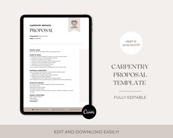 Plantilla de propuesta de carpintero, propuesta de carpintería, plantilla de carpintería, plantilla de Canva, descarga digital, pequeñas empresas