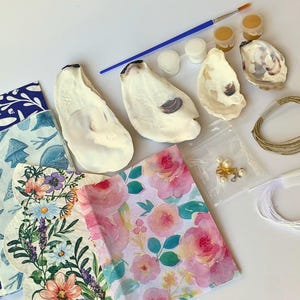 Ostronskal decoupage kit gör-det-själv pysselkit med ask kustkonstprojekt snäckskal pyssel present handgjord strandhusdekor ostronskal gör-det-själv kit