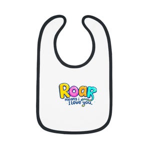 楽しい「Roar Means I Love You」デザインのベビービブ | 新生児、ベビーシャワー、授乳時間、幼児用アパレル、遊び心のあるアクセサリーへのかわいいギフト