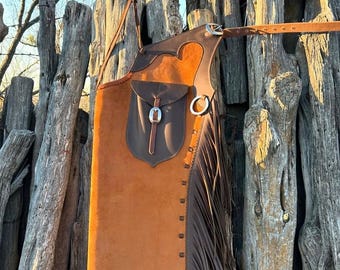 Handmade Suede Leather Rodeo Chaps – Western Cowboy Riding Chinks for Bull Riding, Ranch Work, and Horseback Shows