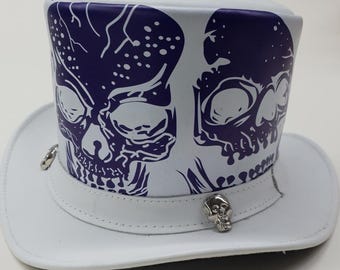 White Leather Skull Top Hat – Handcrafted | Real Leather | Steampunk Cosplay | Festival Wear