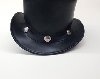 Black Leather Top Hat – Handmade | Real Leather | Steampunk, Gothic, Festival Fashion