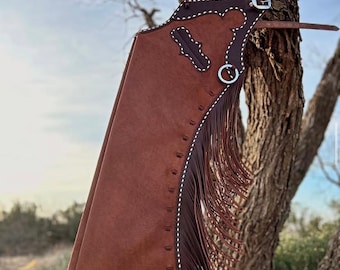 Handmade Suede Leather Rodeo Chaps – Western Cowboy Riding Chinks for Bull Riding, Ranch Work, and Horseback Shows