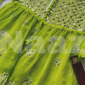 Handmade Georgette Short Chikankari Kurti For Women | Gift for Her | Ethnic Wear| Traditional Embroidery Style with Mirror work From Lucknow