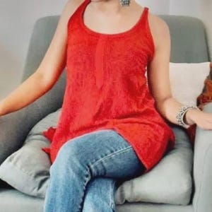 Handmade Lucknowi Chikankari Short Kurti for Women Viscose Sleeveless Tunic Top Hand Embroidered Kurta Tunic for Her