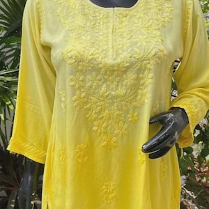 Handmade Lucknowi Chikankari Short Kurti | Rayon Embroidered Kurta Tunic Top for Women | Indian Tunic | Summer Tops | Kurtis For Women