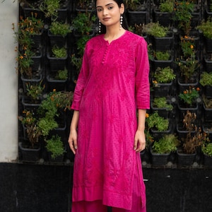 Chikankari Kurta Palazzo Set in Dobby Cotton, Handcrafted 2pcs Women&#39;s Outfit, Traditional Indian Apparel, Stylish Everyday Wear for Her