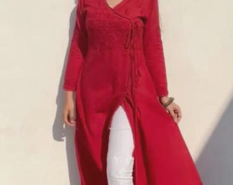 Ombre Lucknowi Chikankari Angrakha Kurta con abertura frontal, Anagrkha Chikankari Straight Kurti para mujer Rayon Chikankari Kurta para ella