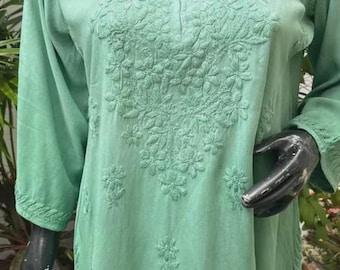 Handmade Lucknowi Chikankari Short Kurti | Rayon Embroidered Kurta Tunic Top for Women | Indian Tunic | Summer Tops | Short Kurtis For Women