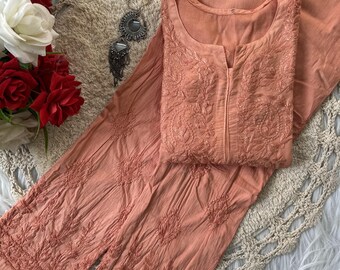 Premium Rayon Chikankari Kurta Palazzo Set Traje Indio Étnico Set Lucknowi Chikan Salwar Kameez Vestido / Chikankari Kurta/ Chikan Vestido set