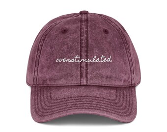 Vintage Embroidered Cotton Twill Cap - Overstimulated Distressed Dad Hat