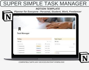 Notion Task Manager Template | Daily To-Do List, Productivity Dashboard (Instant Download)